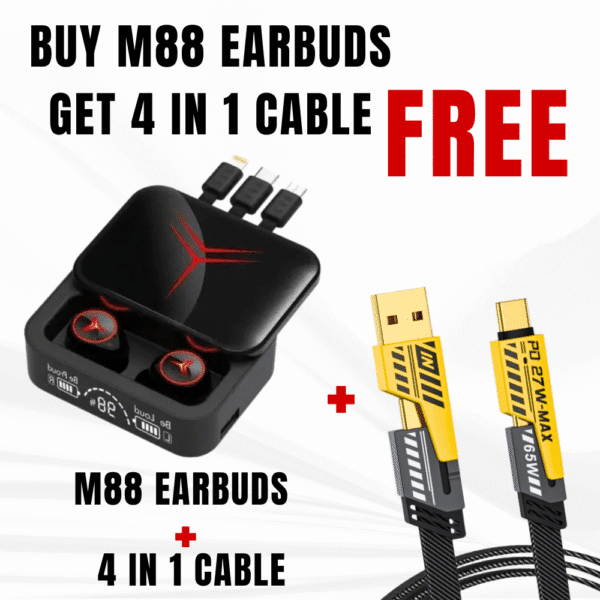 Buy M88 earbuds get 4 in 1 Cable Free